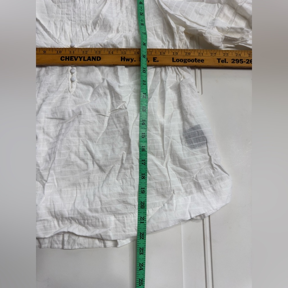 Summersalt White Pleated Button Up Henley Puff Sleeve Top, Sz M - Picture 4 of 7